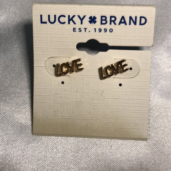 Lucky Brand Gold Tone LOVE In Print Stud Earrings NWT - Picture 4 of 10